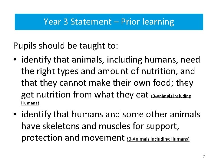 Year 3 Statement – Prior learning Prior Learning Year 3 statements Pupils should be