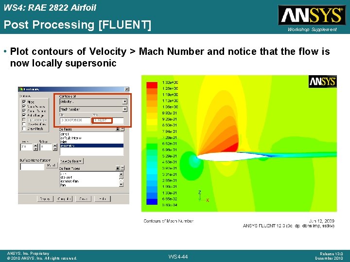 WS 4: RAE 2822 Airfoil Post Processing [FLUENT] Workshop Supplement • Plot contours of
