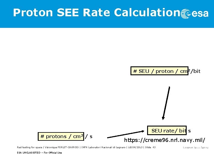 Proton SEE Rate Calculation # SEU / proton / cm 2/bit # protons /