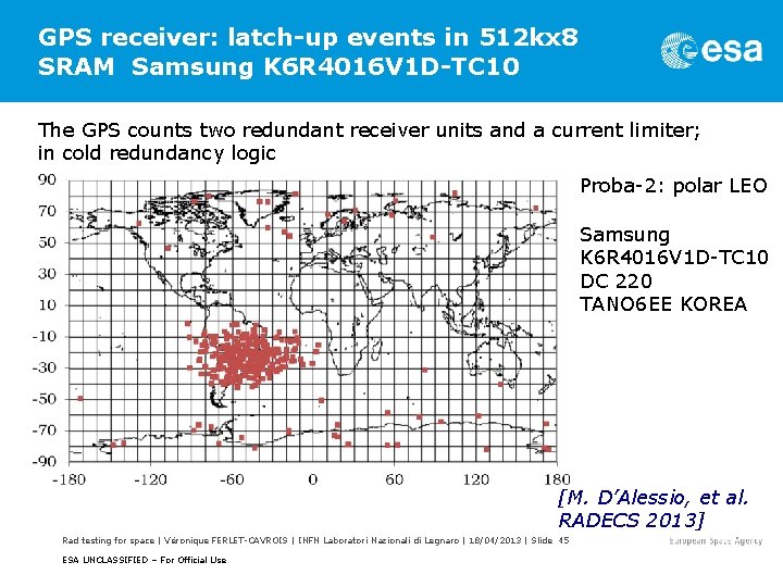 GPS receiver: latch-up events in 512 kx 8 SRAM Samsung K 6 R 4016