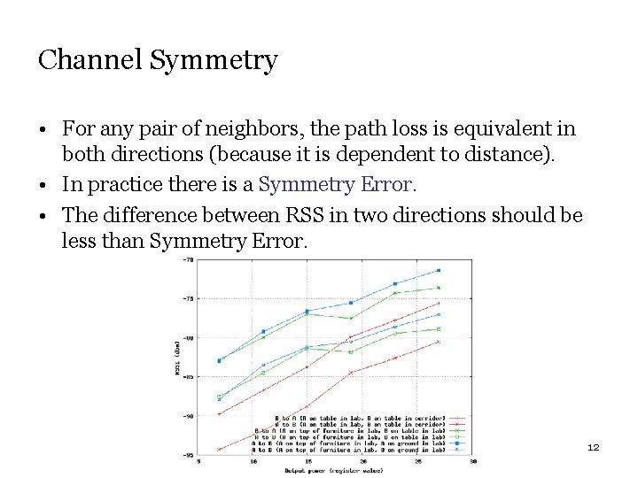 Channel Symmetry • For any pair of neighbors, the path loss is equivalent in