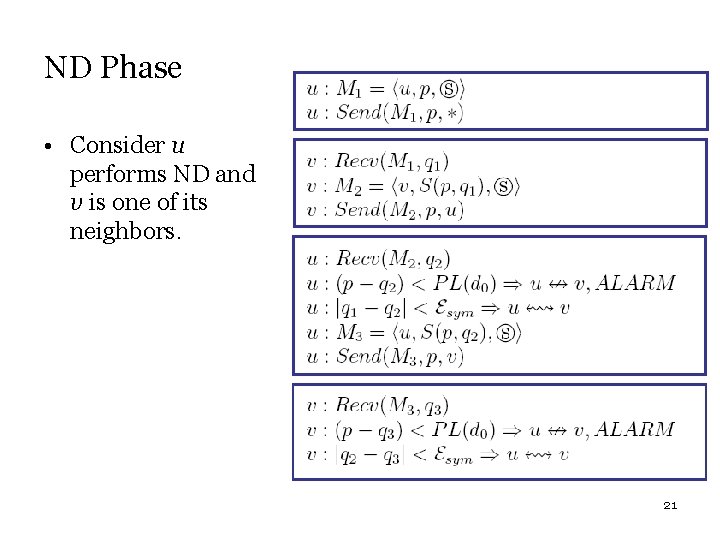 ND Phase • Consider u performs ND and v is one of its neighbors.