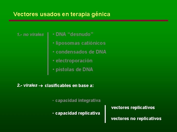 Vectores usados en terapia génica 1. - no virales • DNA “desnudo” • liposomas