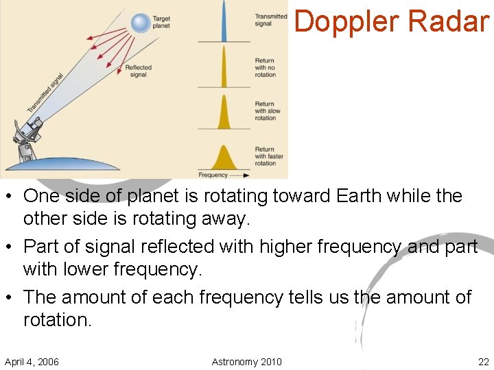 Doppler Radar • One side of planet is rotating toward Earth while the other