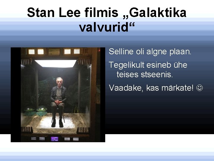 Stan Lee filmis „Galaktika valvurid“ Selline oli algne plaan. Tegelikult esineb ühe teises stseenis.