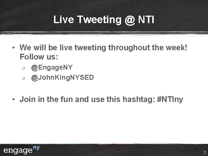 Live Tweeting @ NTI • We will be live tweeting throughout the week! Follow Live Tweeting @ NTI • We will be live tweeting throughout the week! Follow