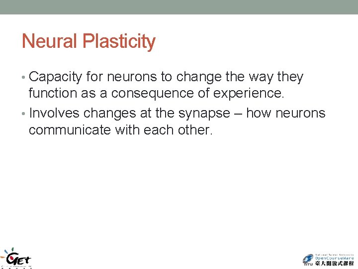 Neural Plasticity • Capacity for neurons to change the way they function as a