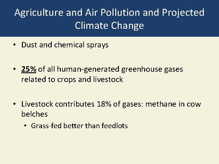 Agriculture and Air Pollution and Projected Climate Change • Dust and chemical sprays •