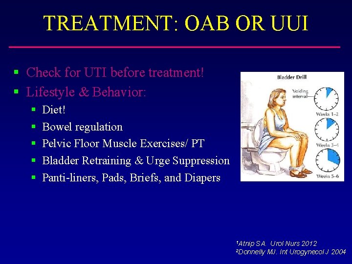 TREATMENT: OAB OR UUI § Check for UTI before treatment! § Lifestyle & Behavior: