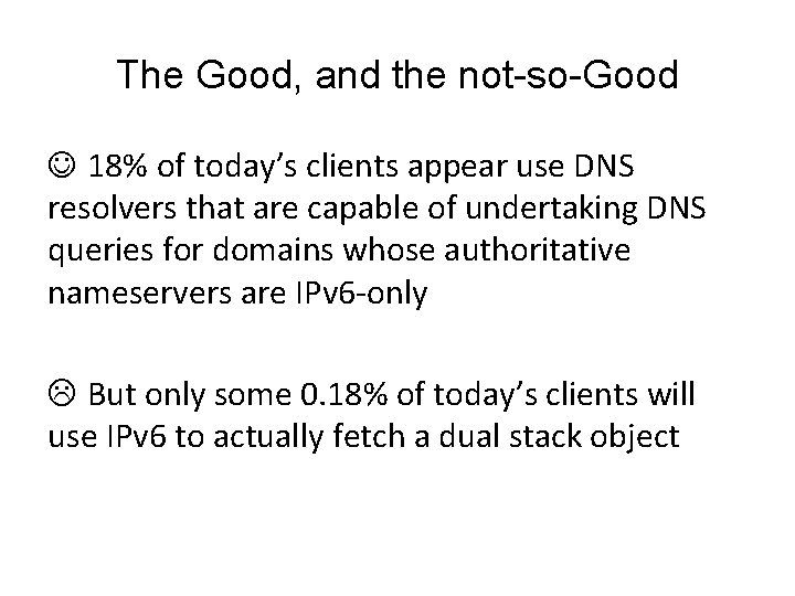 The Good, and the not-so-Good 18% of today’s clients appear use DNS resolvers that