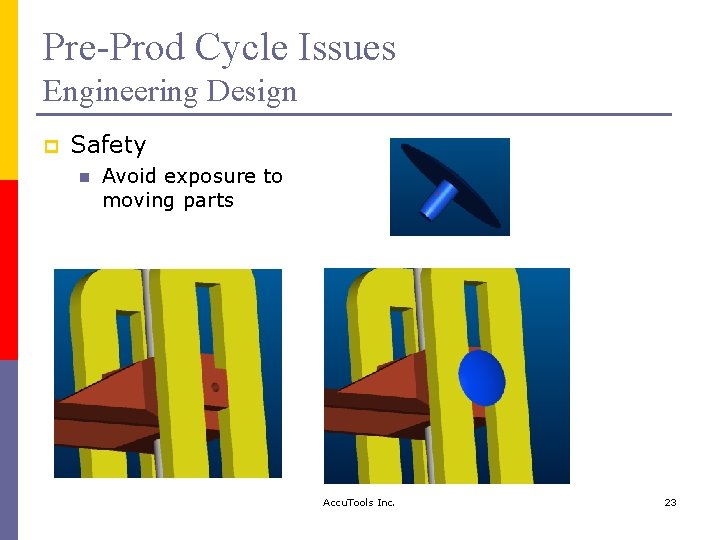 Pre-Prod Cycle Issues Engineering Design p Safety n Avoid exposure to moving parts Accu.