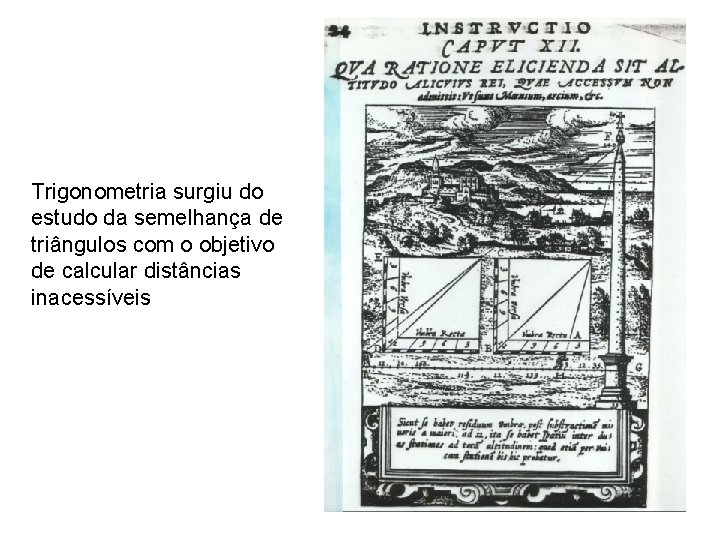 Trigonometria surgiu do estudo da semelhança de triângulos com o objetivo de calcular distâncias