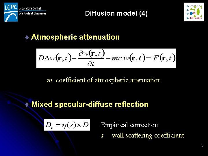 Diffusion model (4) t Atmospheric attenuation m coefficient of atmospheric attenuation t Mixed specular-diffuse