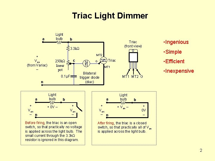 Triac Light Dimmer Light bulb a b Triac (front view) 3. 3 kΩ +