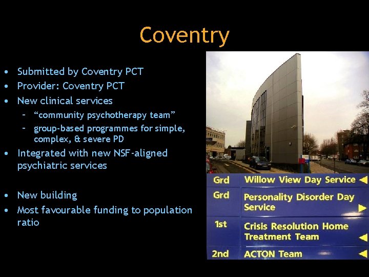 Coventry • Submitted by Coventry PCT • Provider: Coventry PCT • New clinical services