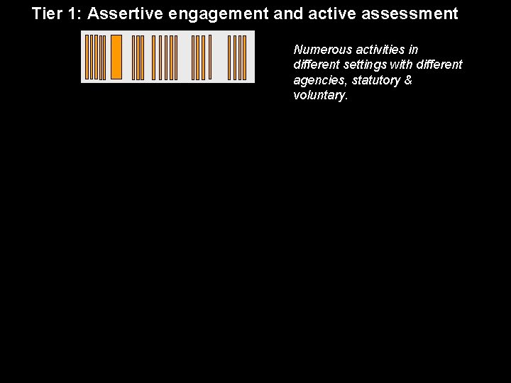 Tier 1: Assertive engagement and active assessment Various combinations of different days for different