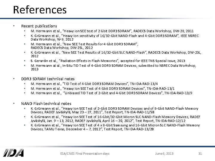 References ▪ Recent publications ▫ ▫ ▫ M. Herrmann et al. , “Heavy ion