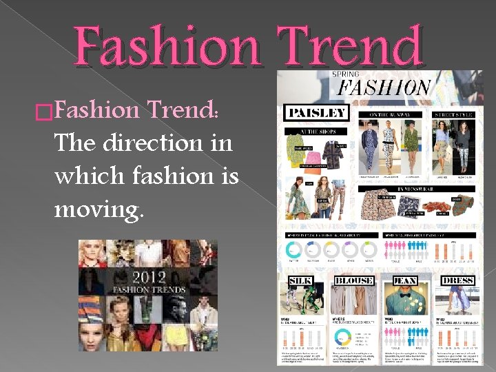 Fashion Trend �Fashion Trend: The direction in which fashion is moving. 