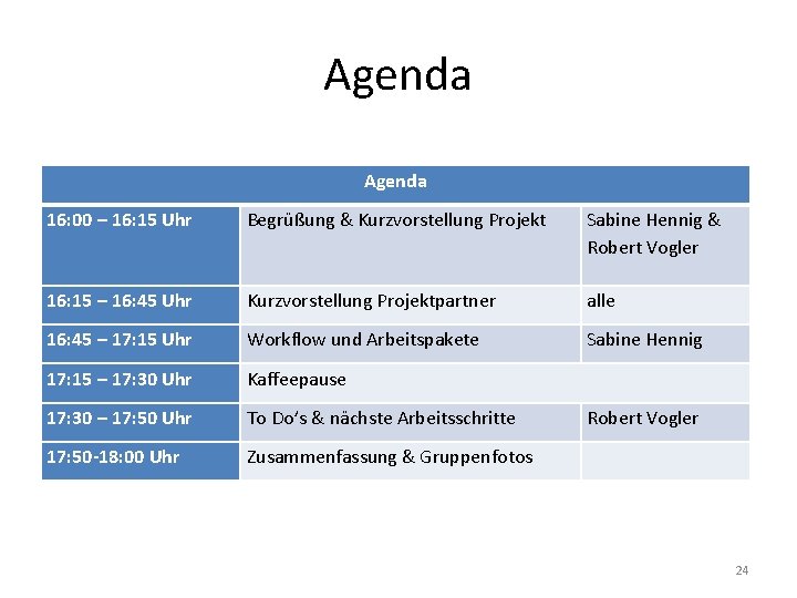 Agenda 16: 00 – 16: 15 Uhr Begrüßung & Kurzvorstellung Projekt Sabine Hennig &