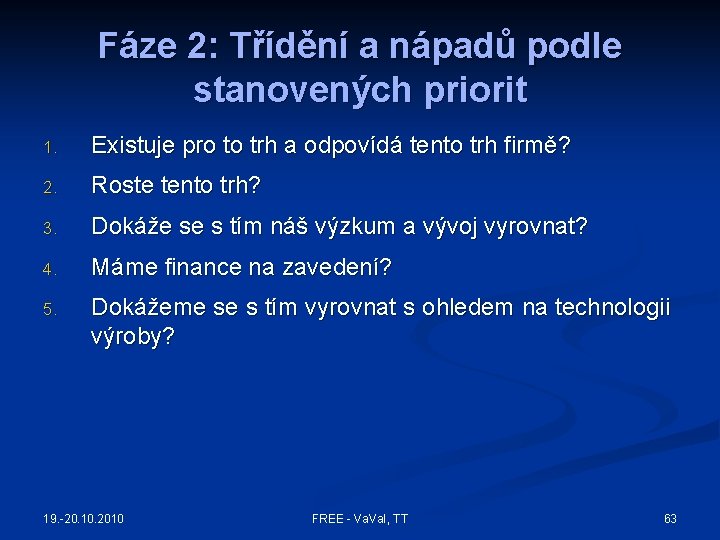 Fáze 2: Třídění a nápadů podle stanovených priorit 1. Existuje pro to trh a Fáze 2: Třídění a nápadů podle stanovených priorit 1. Existuje pro to trh a