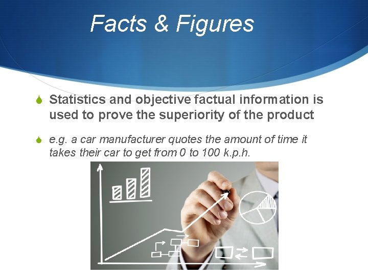 Facts & Figures S Statistics and objective factual information is used to prove the