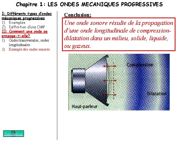 Chapitre 1: LES ONDES MECANIQUES PROGRESSIVES I: Différents types d’ondes mécaniques progressives 1) Exemples