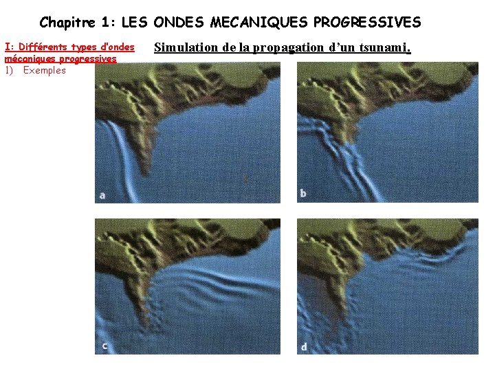 Chapitre 1: LES ONDES MECANIQUES PROGRESSIVES I: Différents types d’ondes mécaniques progressives 1) Exemples