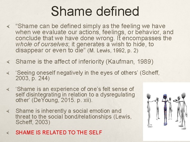 Shame defined “Shame can be defined simply as the feeling we have when we