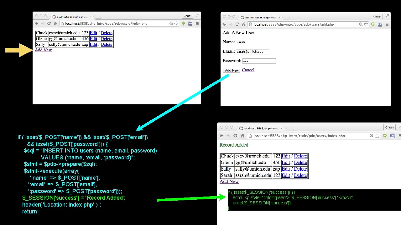 if ( isset($_POST['name']) && isset($_POST['email']) && isset($_POST['password'])) { $sql = "INSERT INTO users (name,