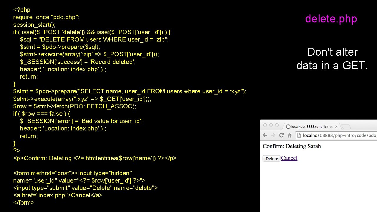 <? php require_once "pdo. php"; session_start(); if ( isset($_POST['delete']) && isset($_POST['user_id']) ) { $sql