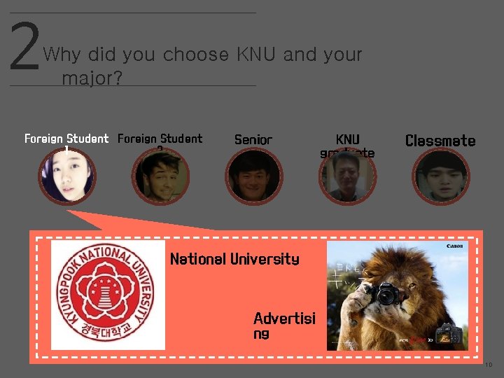 2 Why did you choose KNU and your major? Foreign Student 1 2 Senior