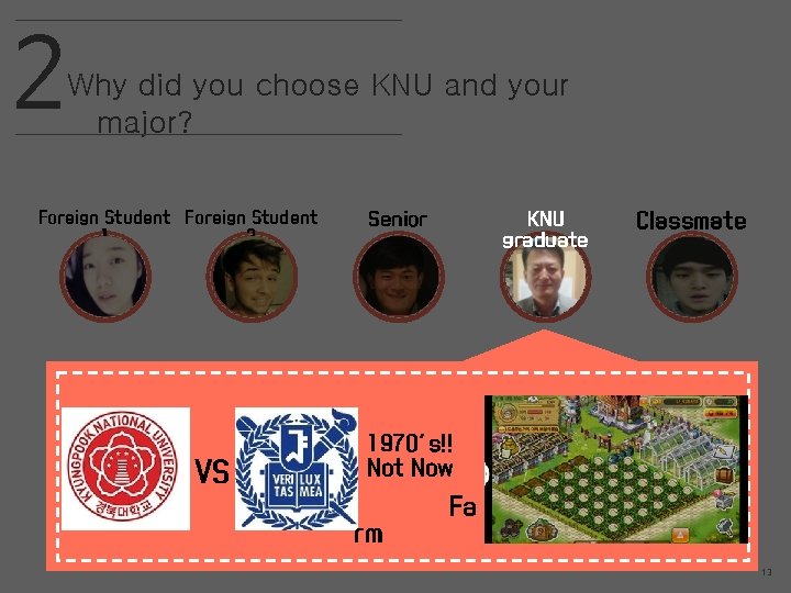 2 Why did you choose KNU and your major? Foreign Student 1 2 VS