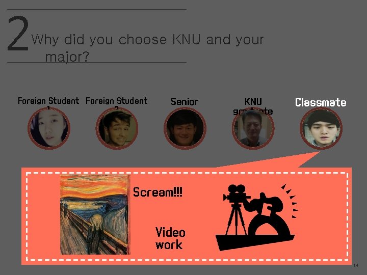 2 Why did you choose KNU and your major? Foreign Student 1 2 Senior