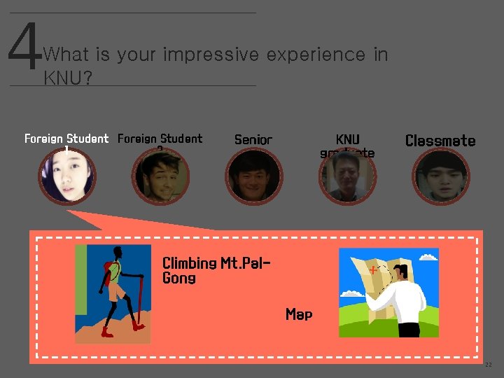 4 What is your impressive experience in KNU? Foreign Student 1 2 Senior KNU