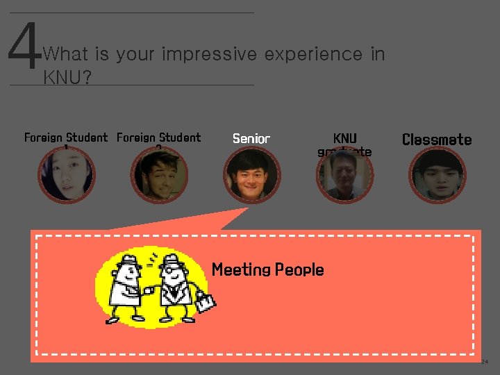 4 What is your impressive experience in KNU? Foreign Student 1 2 Senior KNU