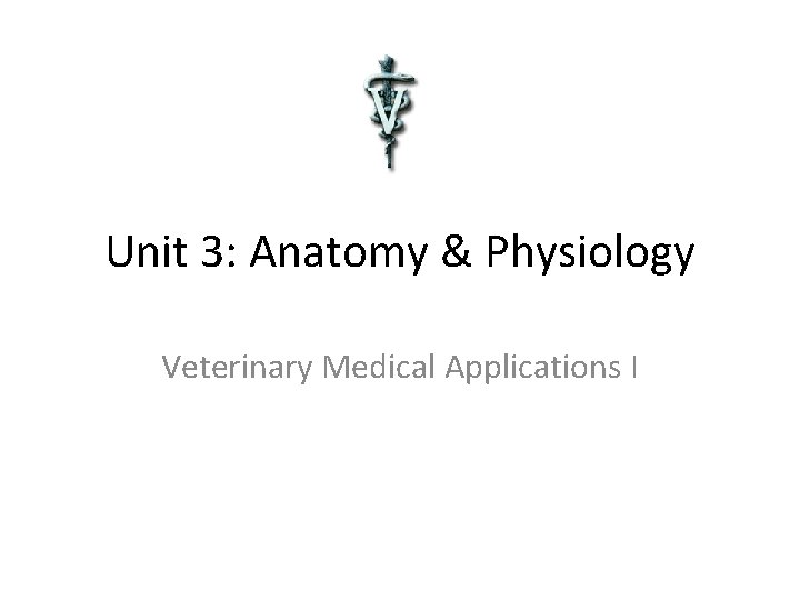 Unit 3: Anatomy & Physiology Veterinary Medical Applications I 