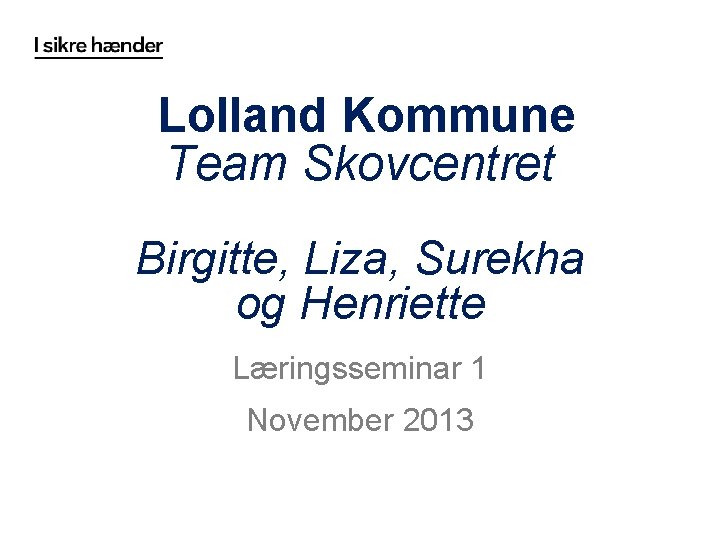 Lolland Kommune Team Skovcentret Birgitte, Liza, Surekha og Henriette Læringsseminar 1 November 2013 
