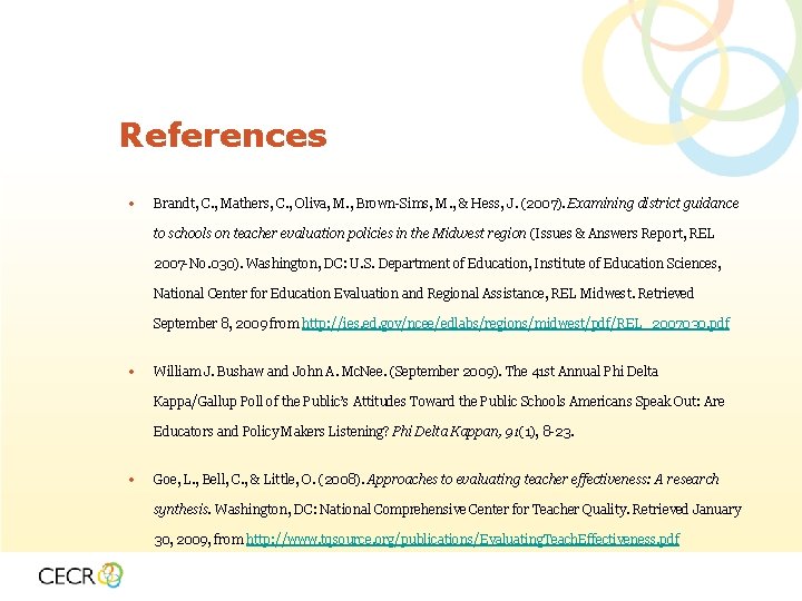 References • Brandt, C. , Mathers, C. , Oliva, M. , Brown-Sims, M. ,