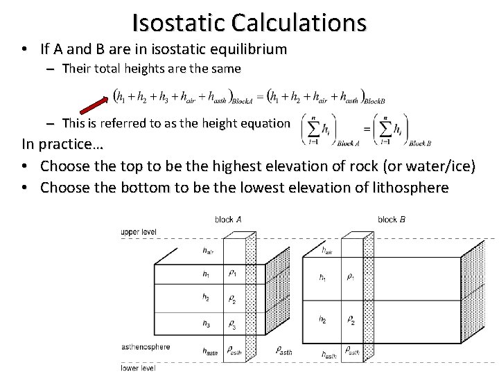 Isostatic Calculations • If A and B are in isostatic equilibrium – Their total