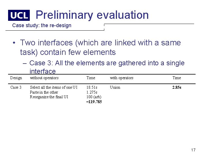 Preliminary evaluation Case study: the re-design • Two interfaces (which are linked with a