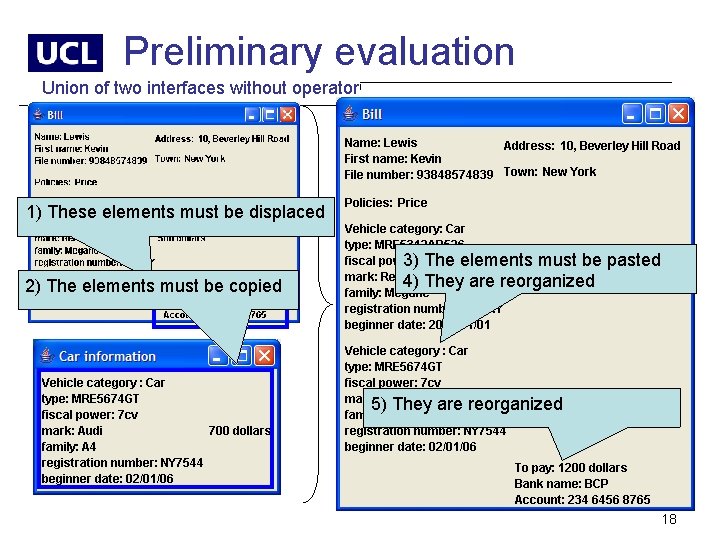 Preliminary evaluation Union of two interfaces without operator 1) These elements must be displaced