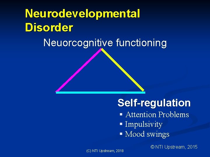 Neurodevelopmental Disorder Neuorcognitive functioning Self-regulation § Attention Problems § Impulsivity § Mood swings (C)