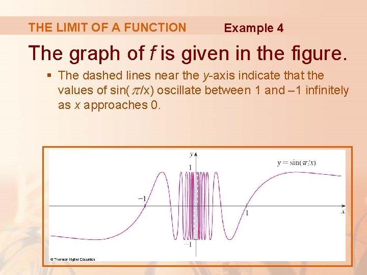 THE LIMIT OF A FUNCTION Example 4 The graph of f is given in