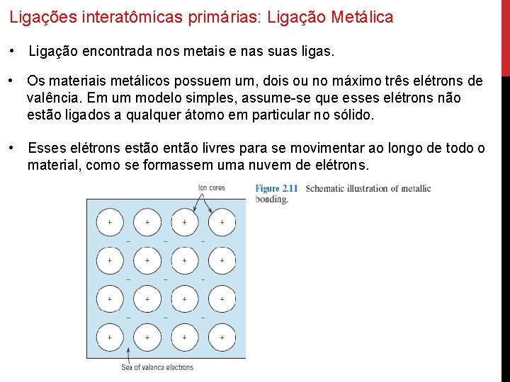 Ligações interatômicas primárias: Ligação Metálica • Ligação encontrada nos metais e nas suas ligas.