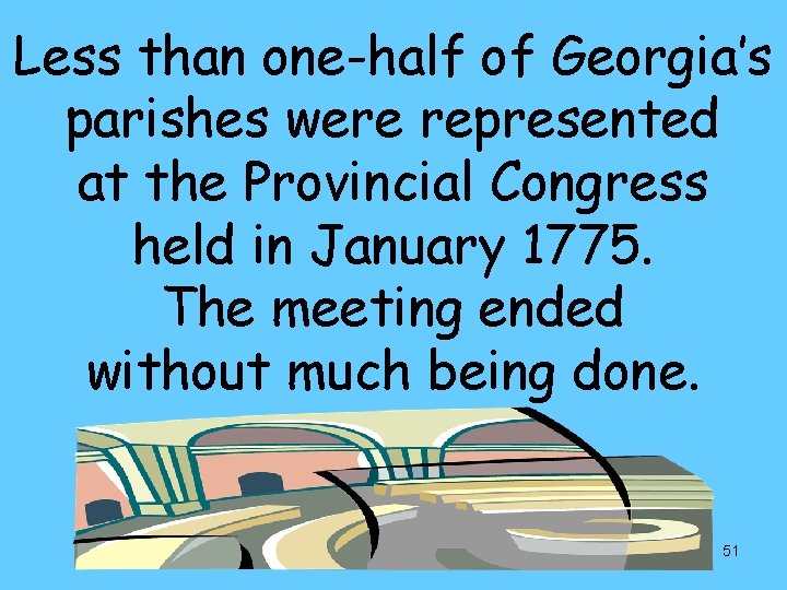 Less than one-half of Georgia’s parishes were represented at the Provincial Congress held in