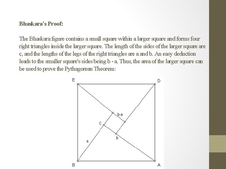 Bhaskara’s Proof: The Bhaskara figure contains a small square within a larger square and