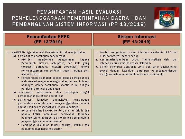 PEMANFAATA N HASIL E VALUASI PENYELEN GGARAAN PEMERINTAHAN DAERAH DAN PEMBANG UNAN SISTEM INFORMASI