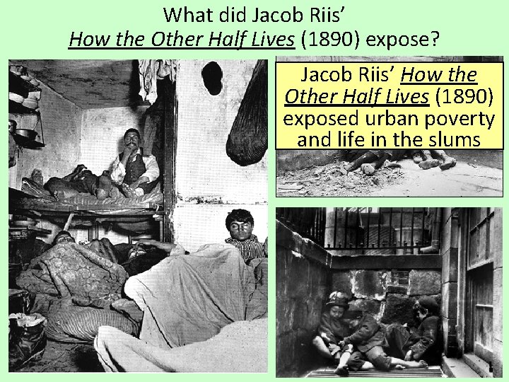 What did Jacob Riis’ How the Other Half Lives (1890) expose? Jacob Riis’ How