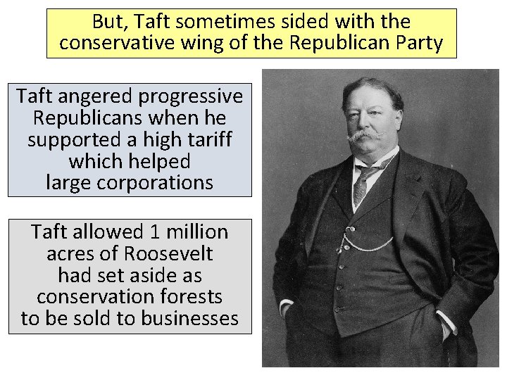 But, Taft sometimes sided with the conservative wing of the Republican Party Taft angered