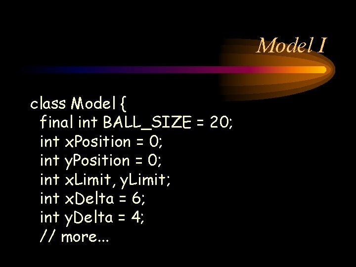 Model I class Model { final int BALL_SIZE = 20; int x. Position =